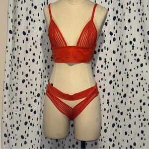 Women's Orange Lace Bralette and Panty Set